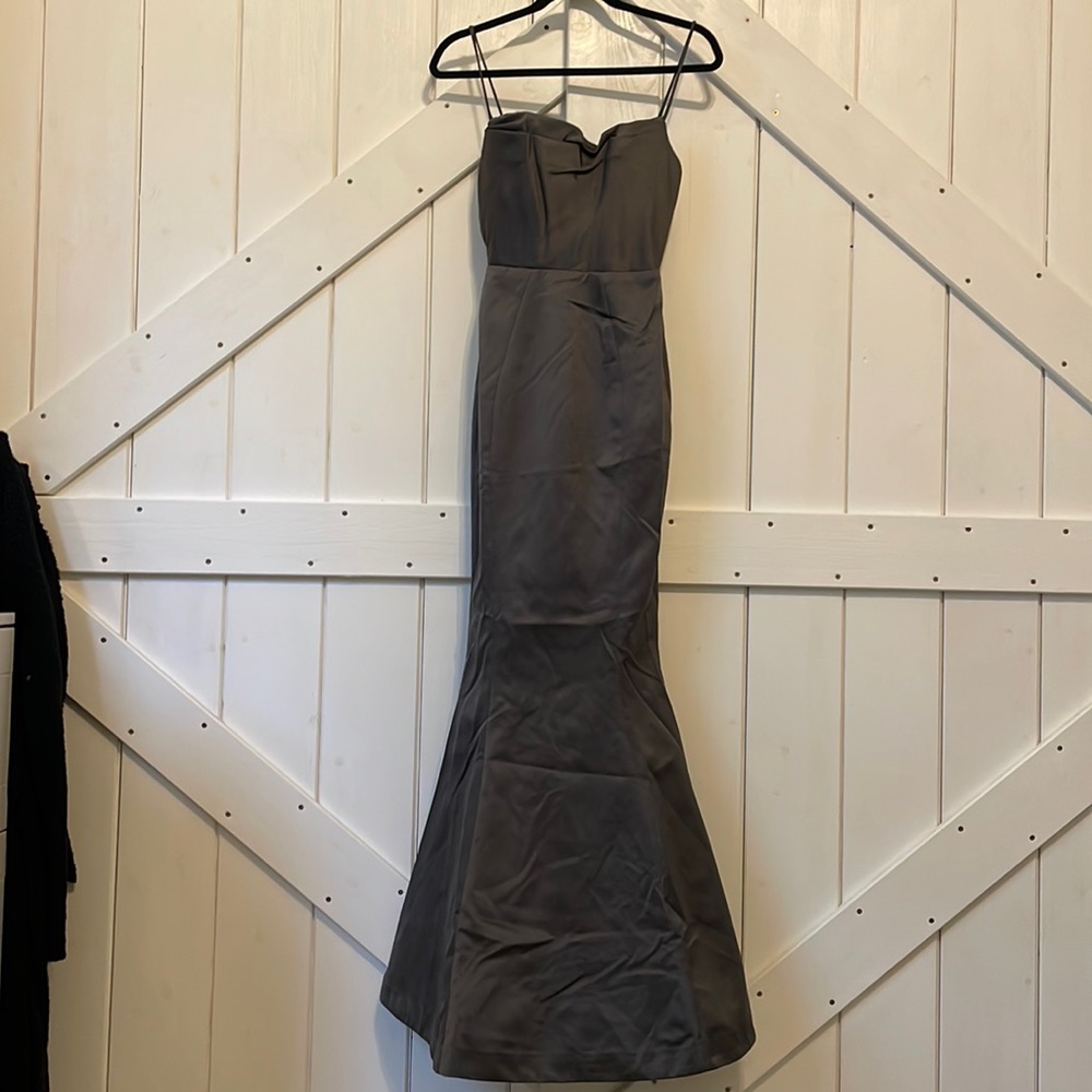 House Of Cb Violette Satin Mermaid Gown Dark Grey Gem